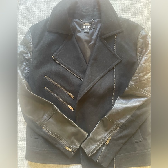 DKNY Leather and Wool Bomber Jacket Size S - Picture 1 of 6